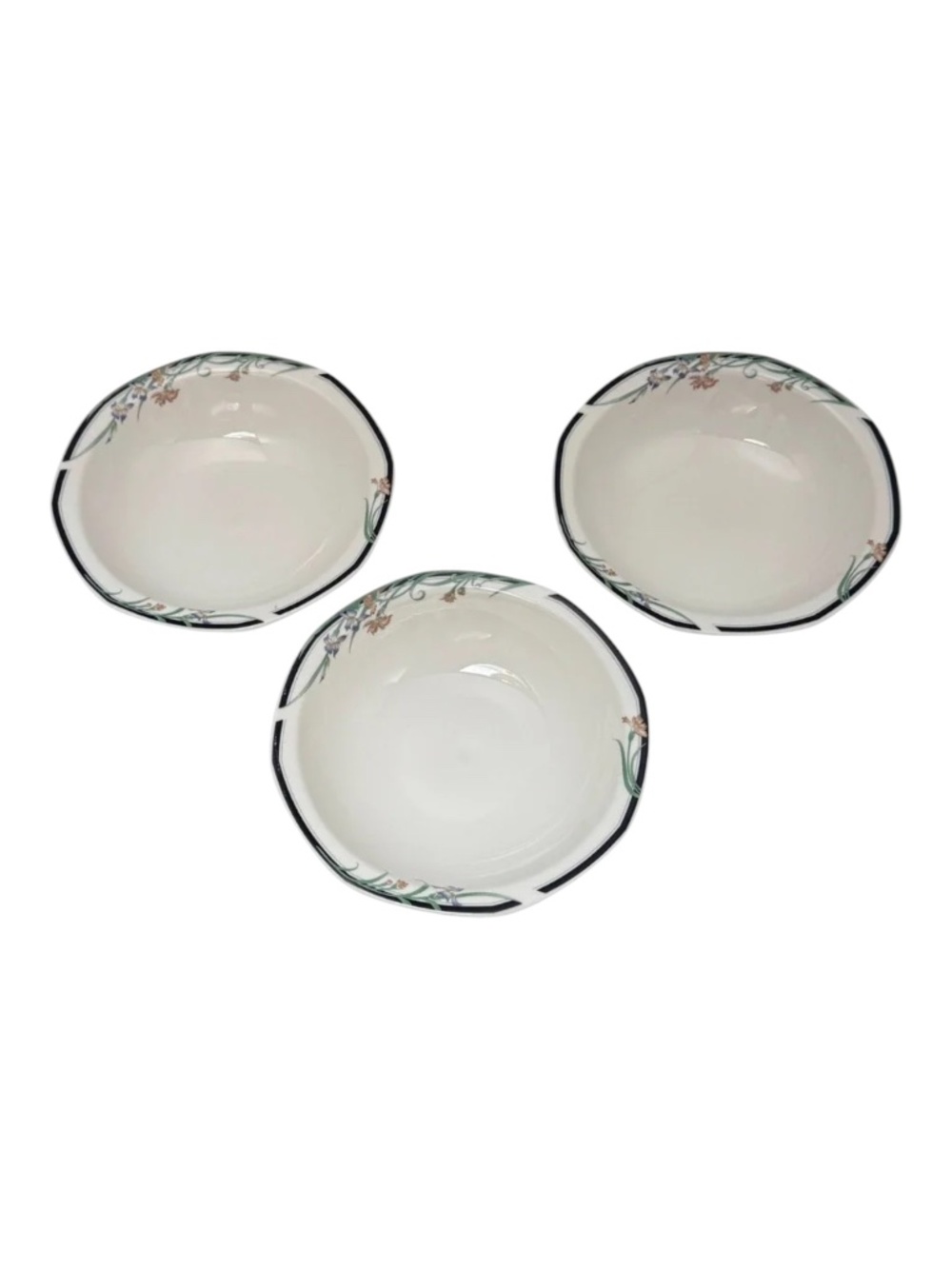 Royal Doulton Juno Cereal Bowls 9 in Lot 3 Floral Iris Octagon Porcelain 1988‎